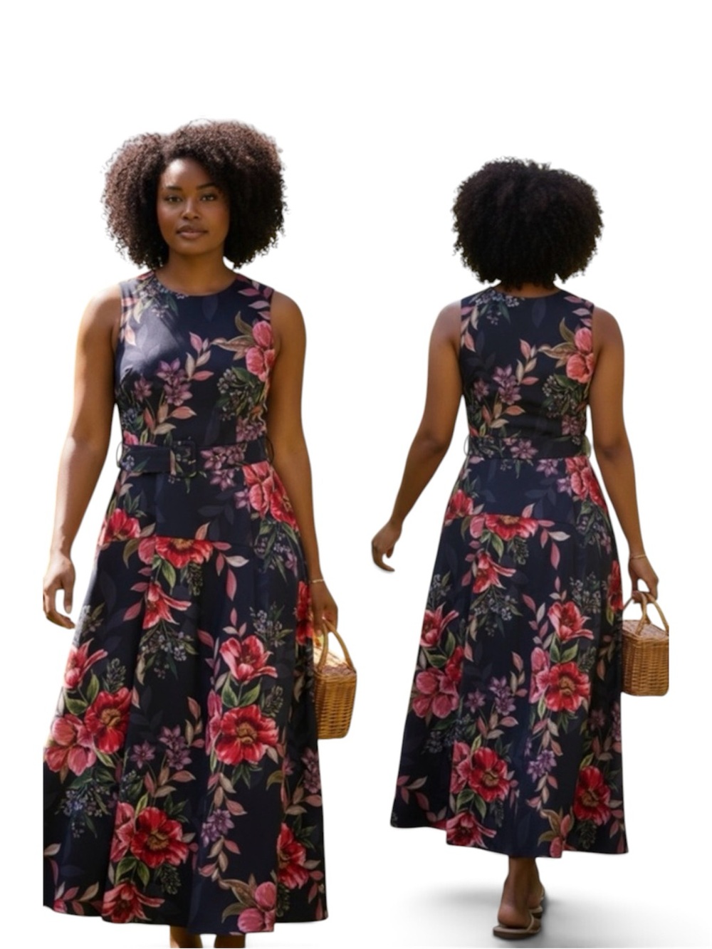 NWT Melonie T Navy Floral Belted Formal Evening Gown Wedding Guest Dress Sz 8